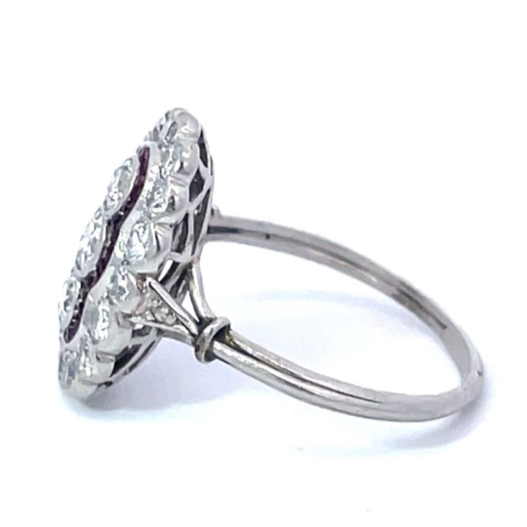 Side view of Antique 0.15ct Old European Cut Diamond Cocktail Ring, I color, Platinum