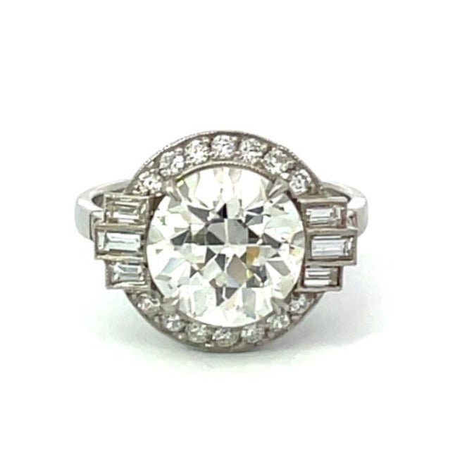 Front view of 3.80ct Old European Cut Diamond Engagement Ring