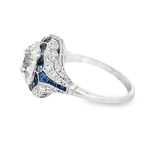 Side view of 3.38ct Antique Cushion Cut Diamond Engagement Ring, Platinum