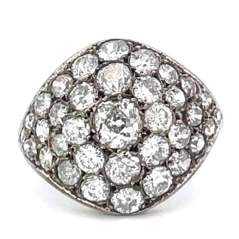 Front view of Antique 0.30ct Antique Cushion Cut Diamond Dome Ring, Silver, Circa 1880