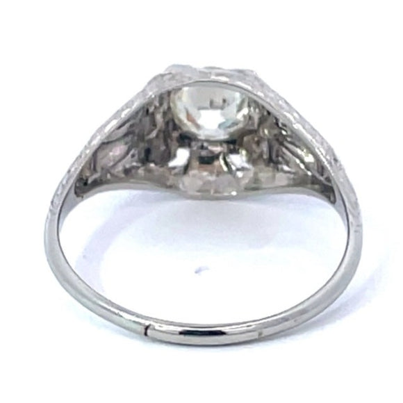Front view of Vintage 0.71ct Old European Cut Diamond Engagement Ring, VS1 Clarity, 18k White Gold