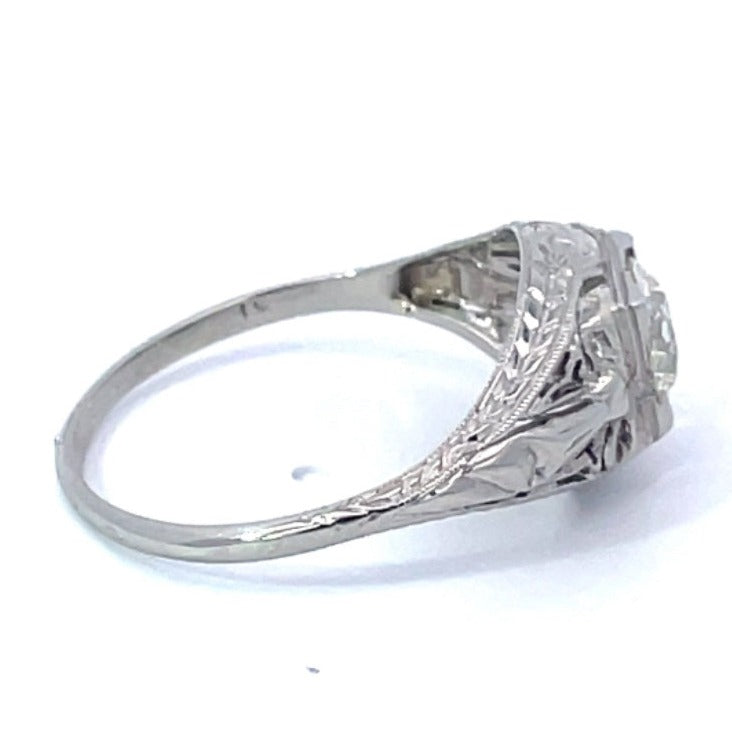 Side view of Vintage 0.71ct Old European Cut Diamond Engagement Ring, VS1 Clarity, 18k White Gold