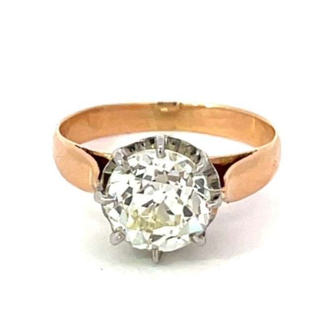 Front view of Antique 2.50 European Cut Diamond Solitaire Engagement Ring, Platinum & 18K Yellow Gold