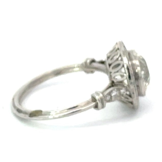 Side view of 2.25ct Old European Cut Diamond Engagement Ring, VS1 Clarity, Diamond Halo, Platinum