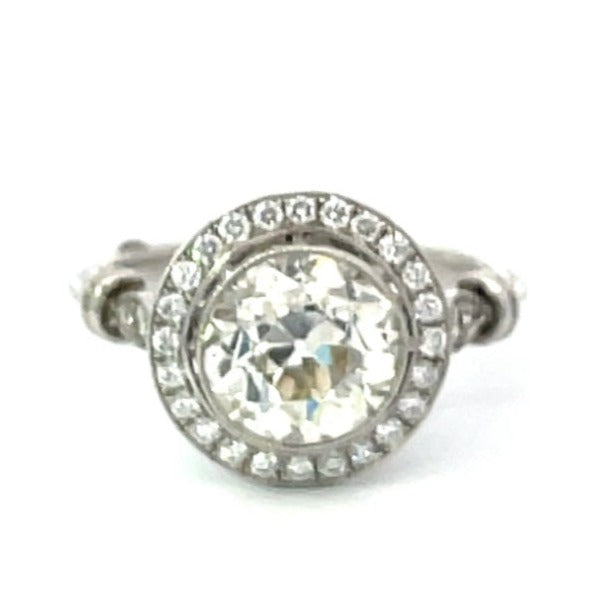 Front view of 2.25ct Old European Cut Diamond Engagement Ring, VS1 Clarity, Diamond Halo, Platinum