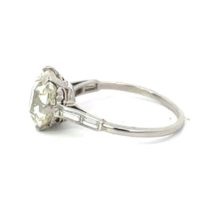 Side view of Antique 3.90ct Old Mine Cut Diamond Engagement Ring, Platinum, Solitaire