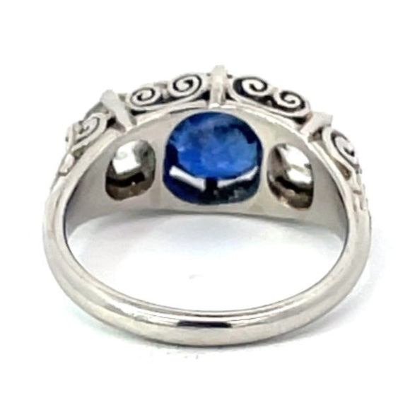 Front view of GIA 3.06ct Sapphire Ring & 1.20ct Diamond Engagement Ring, Platinum, Three Stone