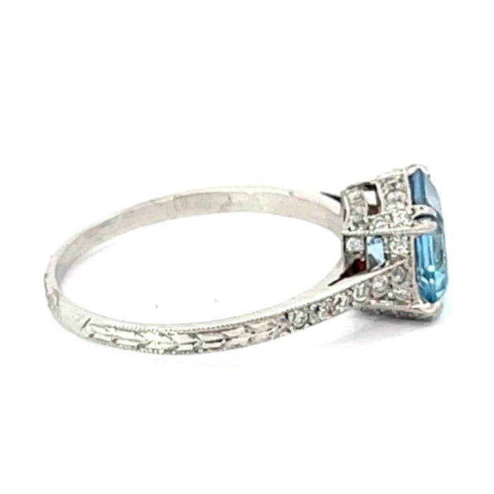 Side view of 1.39ct Asscher Cut Aquamarine Engagement Ring, Platinum