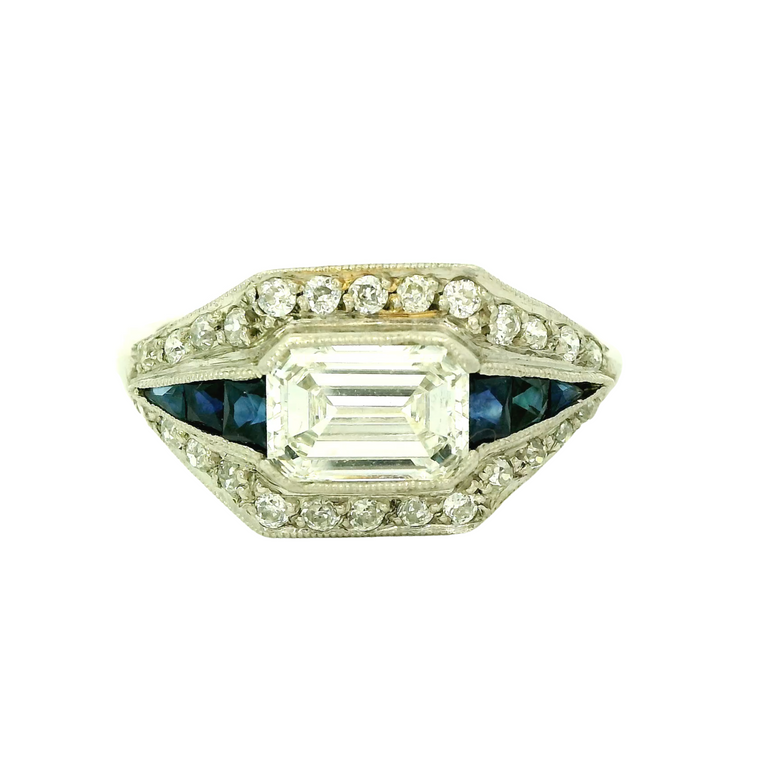 Front view of Vintage 1.15ct Emerald Cut Diamond Engagement Ring