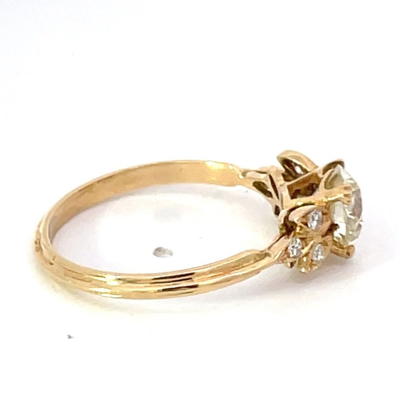 Side view of 1.16ct Old European Cut Diamond Engagement Ring, 18k Yellow Gold