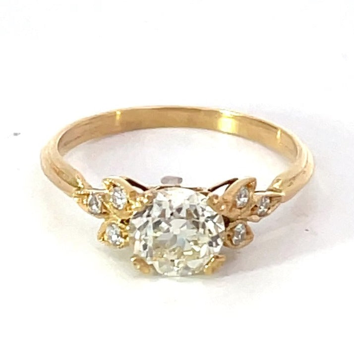 Front view of 1.16ct Old European Cut Diamond Engagement Ring, 18k Yellow Gold