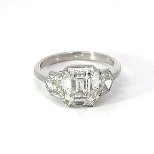 Front view of GIA 3.14ct Emerald Cut Diamond Engagement Ring, I Color, Platinum