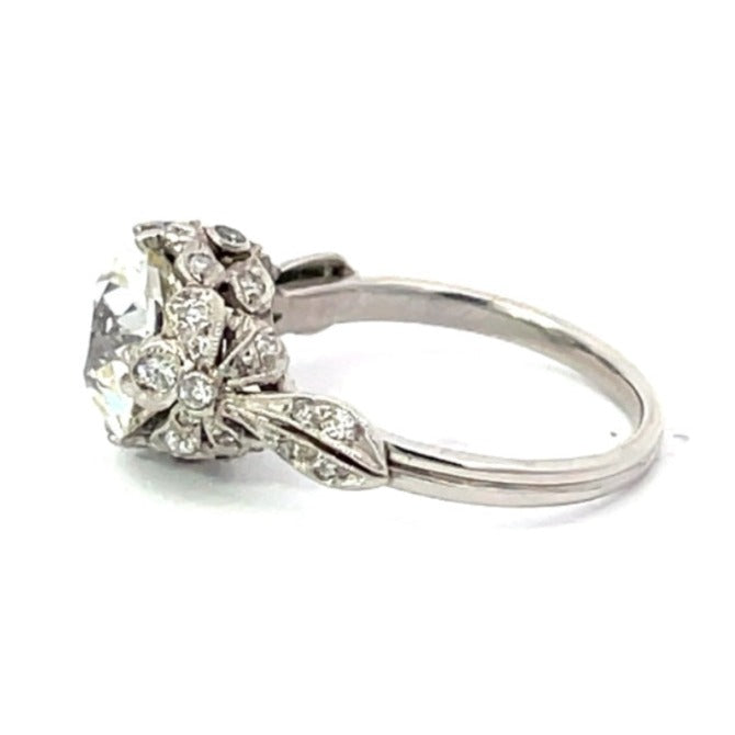 Side view of 2.97ct Old European Cut Diamond Engagement Ring, I color, Platinum