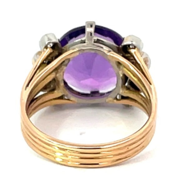 Back view of Vintage 5.00ct Round Cut Natural Amethyst Cocktail Ring, 18k Yellow Gold