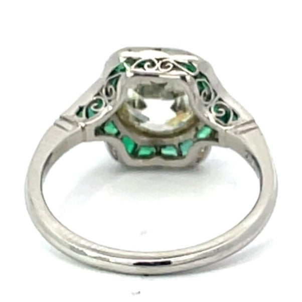 Back view of 2.06ct Old European Cut Diamond Engagement Ring, VS1 Clarity, Emerald Halo, Platinum