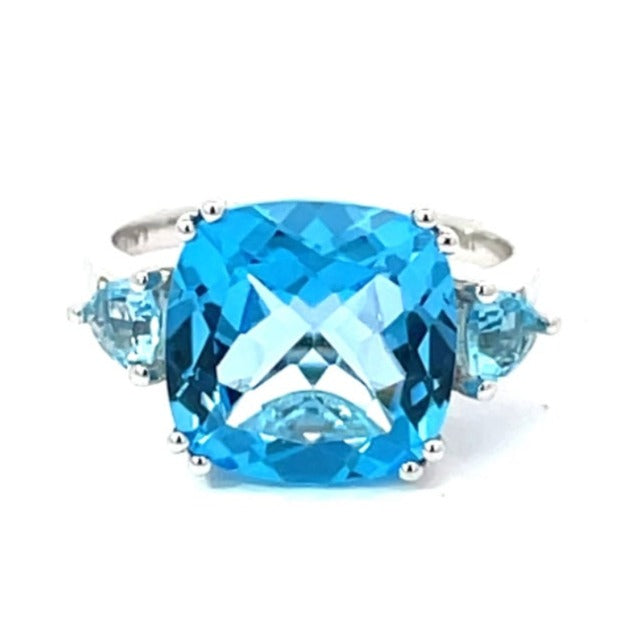 Front view of 8.70ct Cushion Cut Topaz Cocktail Ring, 18k White Gold