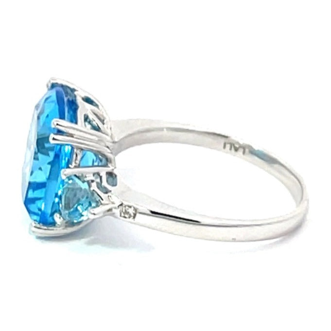 Side view of 8.70ct Cushion Cut Topaz Cocktail Ring, 18k White Gold