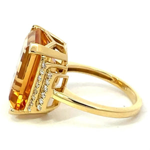 Side view of 11.35ct Emerald Cut Natural Citrine Cocktail Ring, 18k Yellow Gold