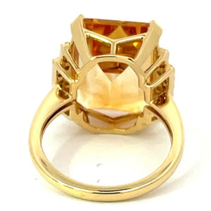 Back view of 11.35ct Emerald Cut Natural Citrine Cocktail Ring, 18k Yellow Gold