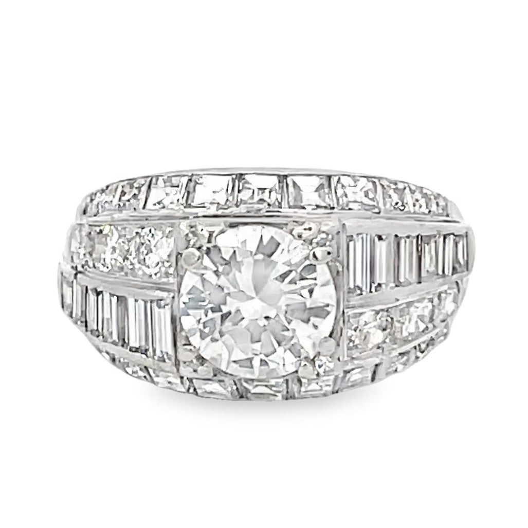 Front view of Vintage 1.90ct Transitional Cut Diamond Engagement Ring, H color, Platinum