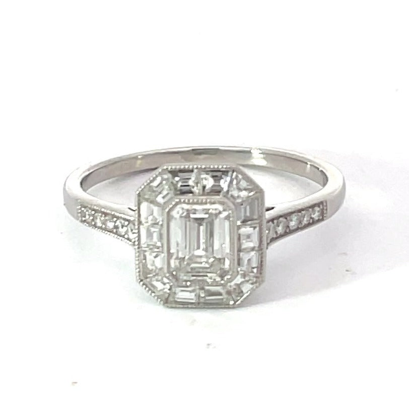 Front view of GIA 0.54ct Emerald Cut Diamond Engagement Ring, G color, Platinum