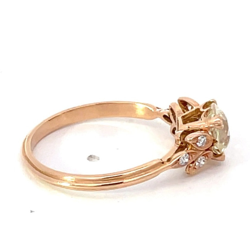 Side view of 1.18ct Old European Cut Diamond Engagement Ring, 18k Rose Gold