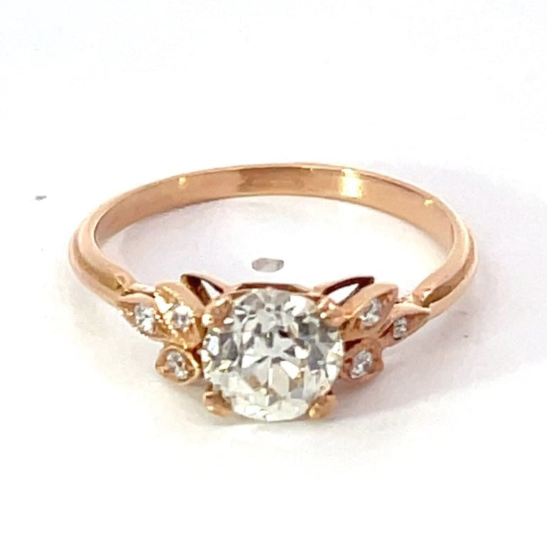 Front view of 1.18ct Old European Cut Diamond Engagement Ring, 18k Rose Gold