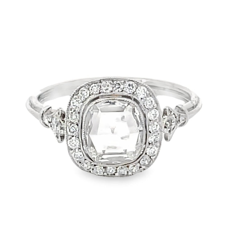 Front view of GIA 1.00ct Rose Cut Diamond Engagement Ring