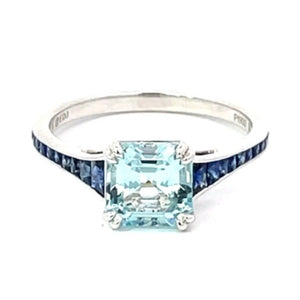 Front view of 1.43ct Asscher Cut Aquamarine Engagement Ring, Platinum