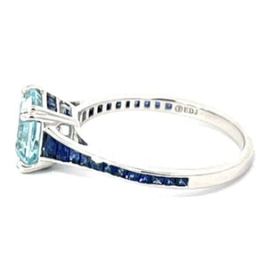 Side  view of 1.43ct Asscher Cut Aquamarine Engagement Ring, Platinum