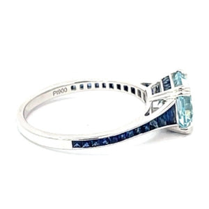 Side  view of 1.43ct Asscher Cut Aquamarine Engagement Ring, Platinum