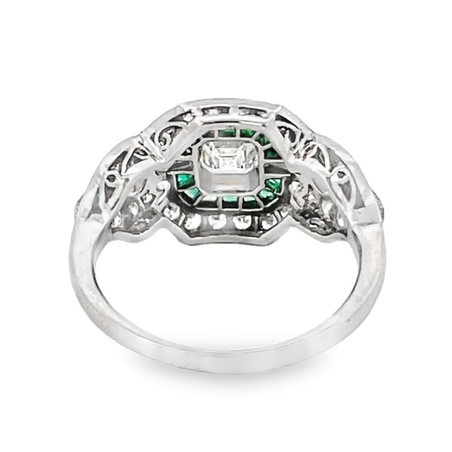 Back view of GIA 0.52ct Asscher Cut Diamond Engagement Ring, Double Halo, Platinum