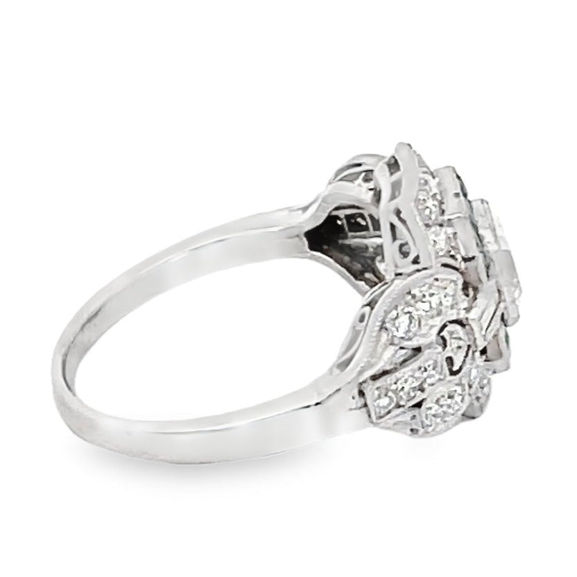 Side view of GIA 0.52ct Asscher Cut Diamond Engagement Ring, Double Halo, Platinum