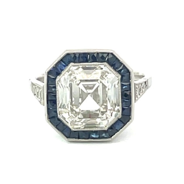 Front view of GIA 5.03ct Asscher Cut Diamond Engagement Ring