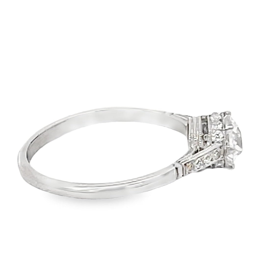 Side view of 0.59ct Old European Cut Diamond Engagement Ring, G Color, Platinum