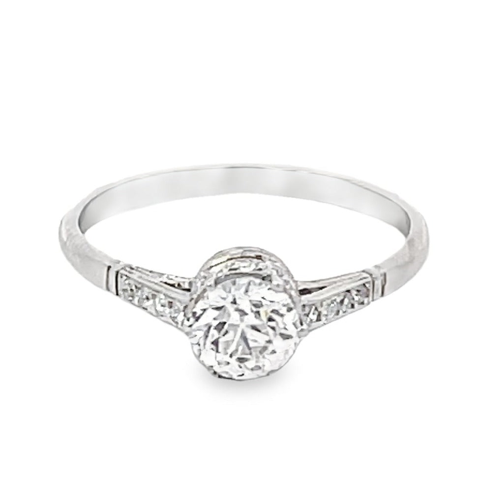 Front view of 0.59ct Old European Cut Diamond Engagement Ring, G Color, Platinum