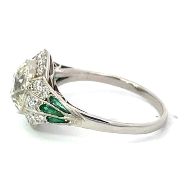 Side view of 2.42ct Old European Cut Diamond Engagement Ring, Diamond Halo, Platinum