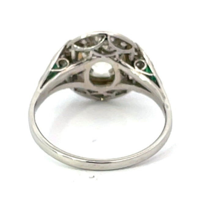 Back view of 2.42ct Old European Cut Diamond Engagement Ring, Diamond Halo, Platinum