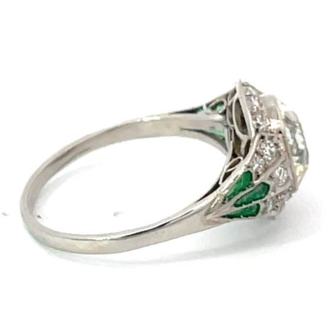 Side view of 2.42ct Old European Cut Diamond Engagement Ring, Diamond Halo, Platinum