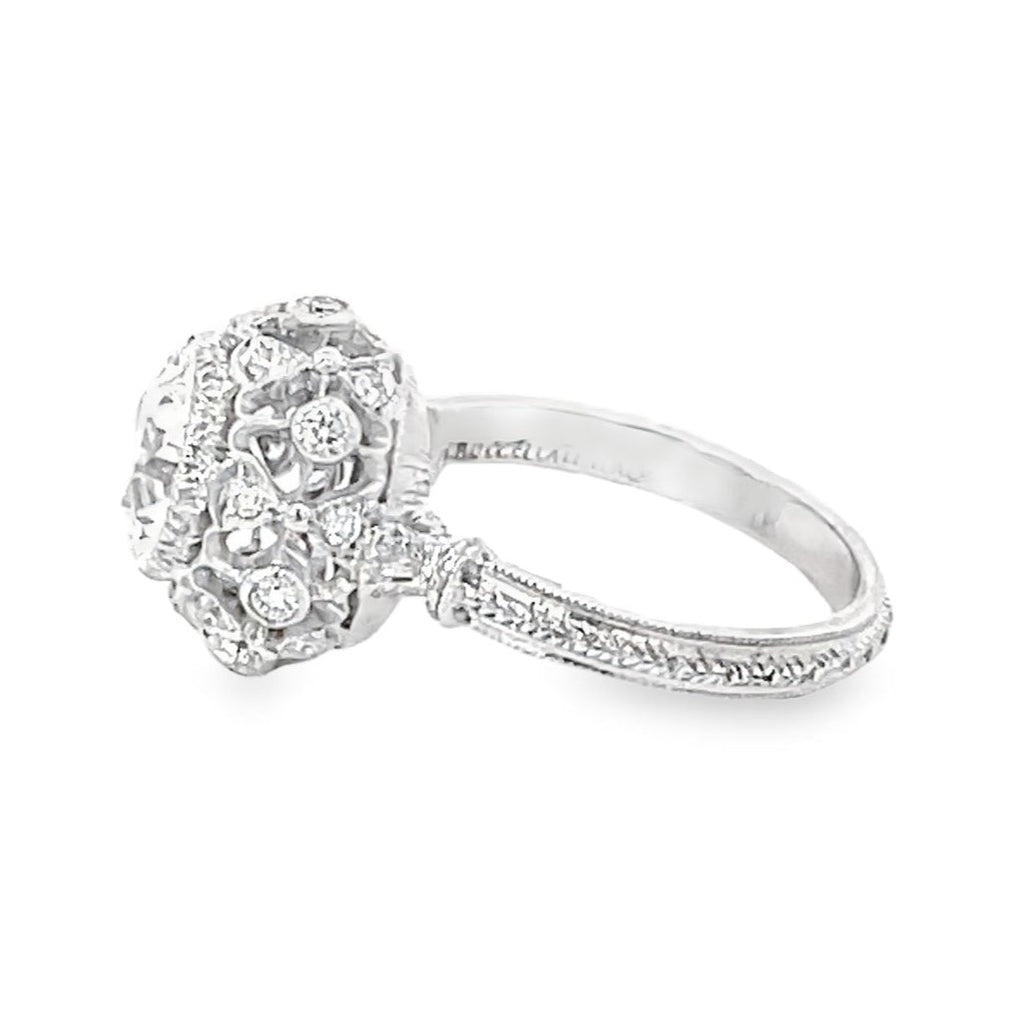 Side view of Vintage Buccellati GIA 2.23ct Diamond Engagement Ring, E Color, 18k White Gold