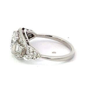 Side view of 1.37ct Antique Cushion Cut Diamond Engagement Ring, Platinum