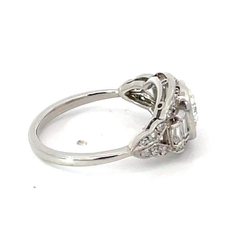 Side view of 1.37ct Antique Cushion Cut Diamond Engagement Ring, Platinum