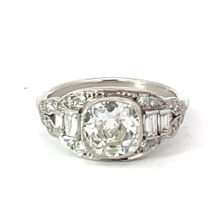 Front view of 1.37ct Antique Cushion Cut Diamond Engagement Ring, Platinum