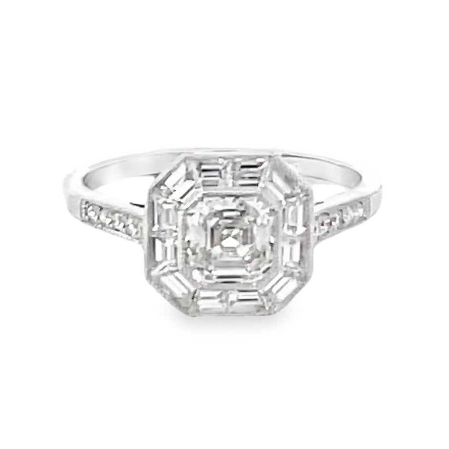 Front view of GIA 0.80ct Asscher Cut Diamond Engagement Ring