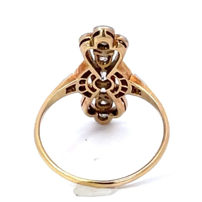 Back view of Antique 0.15ct Old European Cut Diamond Cocktail Ring, 18k Yellow Gold