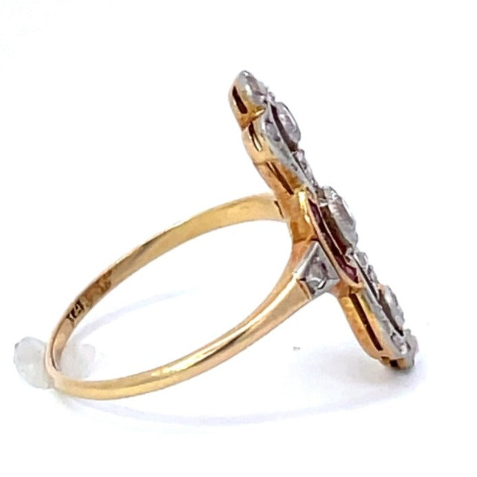 Side view of Antique 0.15ct Old European Cut Diamond Cocktail Ring, 18k Yellow Gold