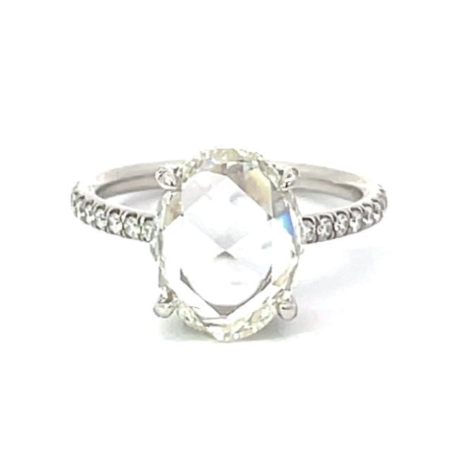 Front view of GIA 3.02ct Rose Cut Diamond Engagement Ring, I color, Platinum
