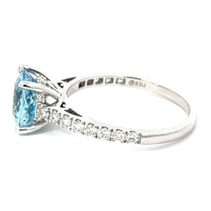 Side view of 1.58 Round Cut Aquamarine Solitaire Engagement Ring, Platinum