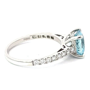 Side view of 1.58 Round Cut Aquamarine Solitaire Engagement Ring, Platinum