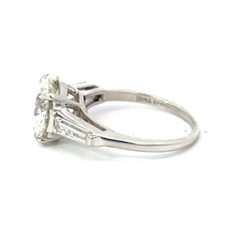 Side view of Vintage GIA 3.04ct Round Brilliant Diamond Engagement Ring, I Color, Platinum